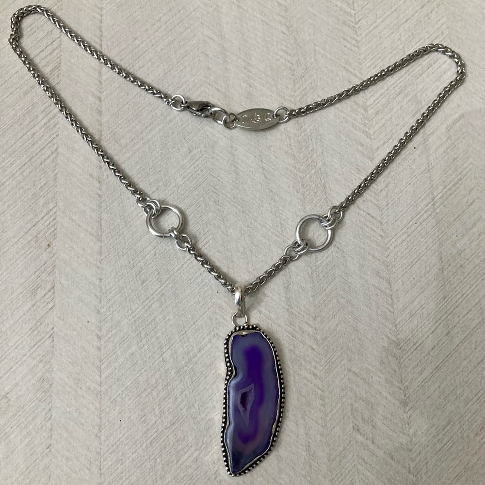 925 sterling silver overlay Purple agate slice gemstone charm boho necklace . - Picture 14 of 16
